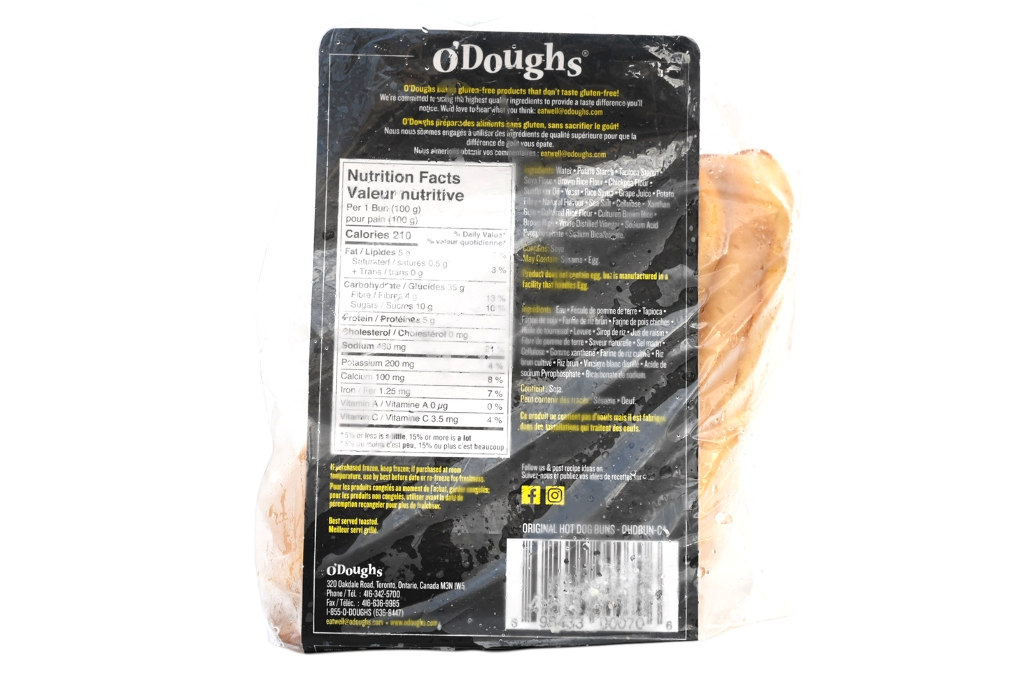 O'Doughs Gluten Free Deluxe Hot Dog Buns - 600g - Frozen