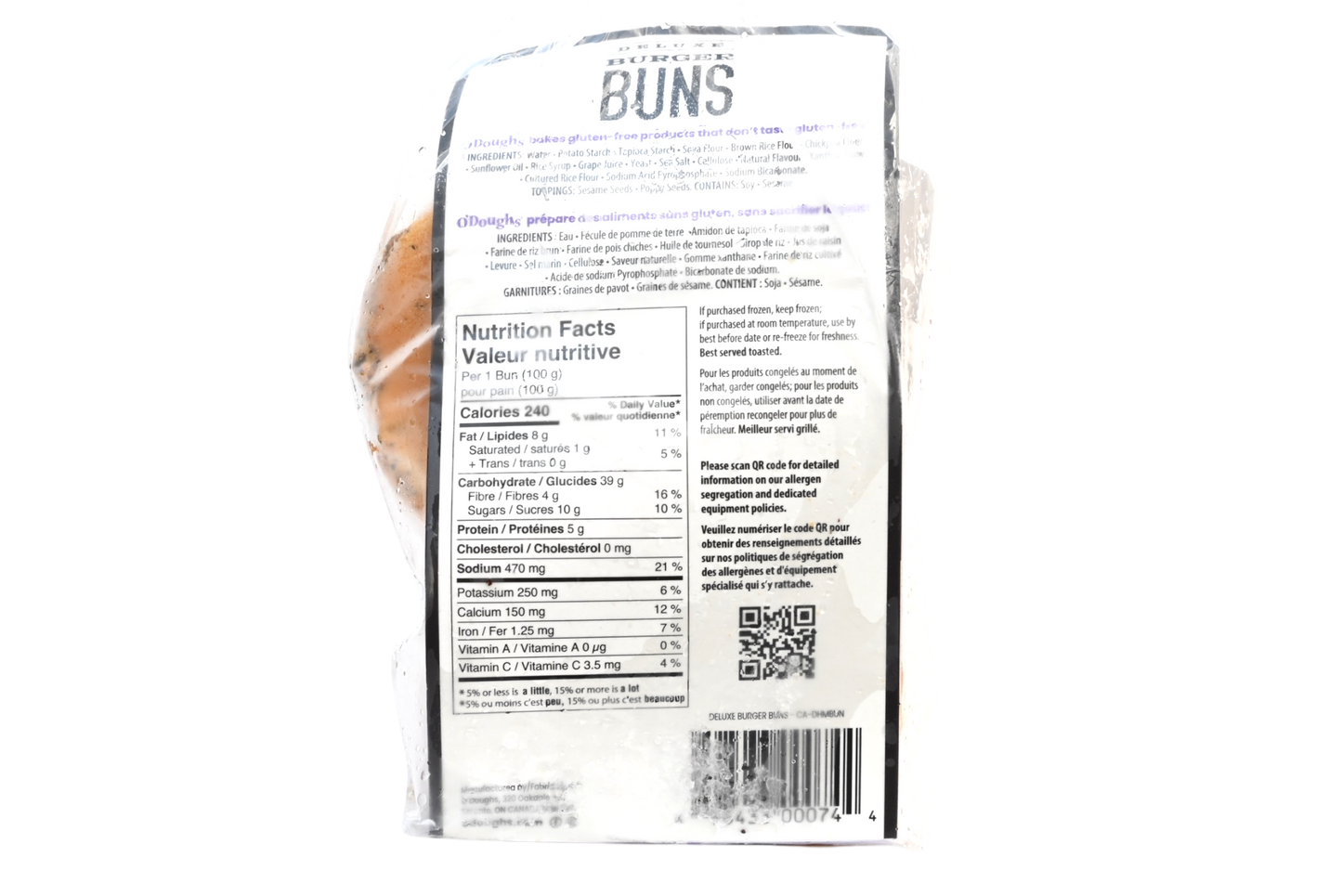 O'Doughs Gluten Free Deluxe Hamburger Buns - 400g - Frozen