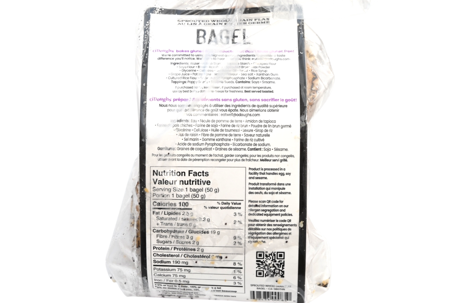 O'Doughs Gluten Free Sprouted Whole Grain Flax Bagel - 300g - Frozen