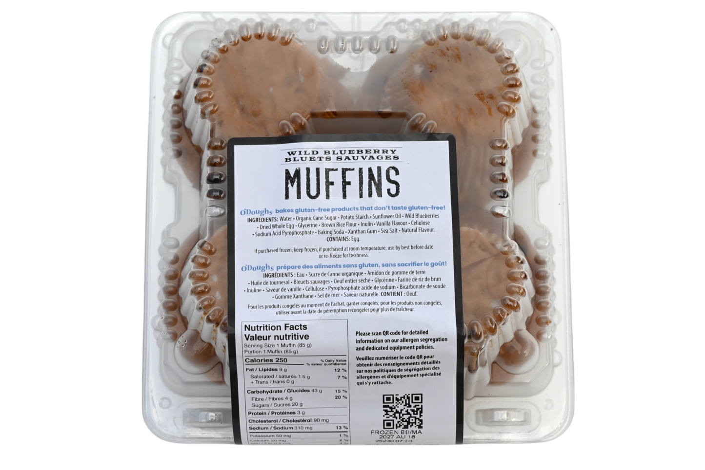 O'Doughs Gluten Free Wild Blueberry Muffins - 300g - Frozen