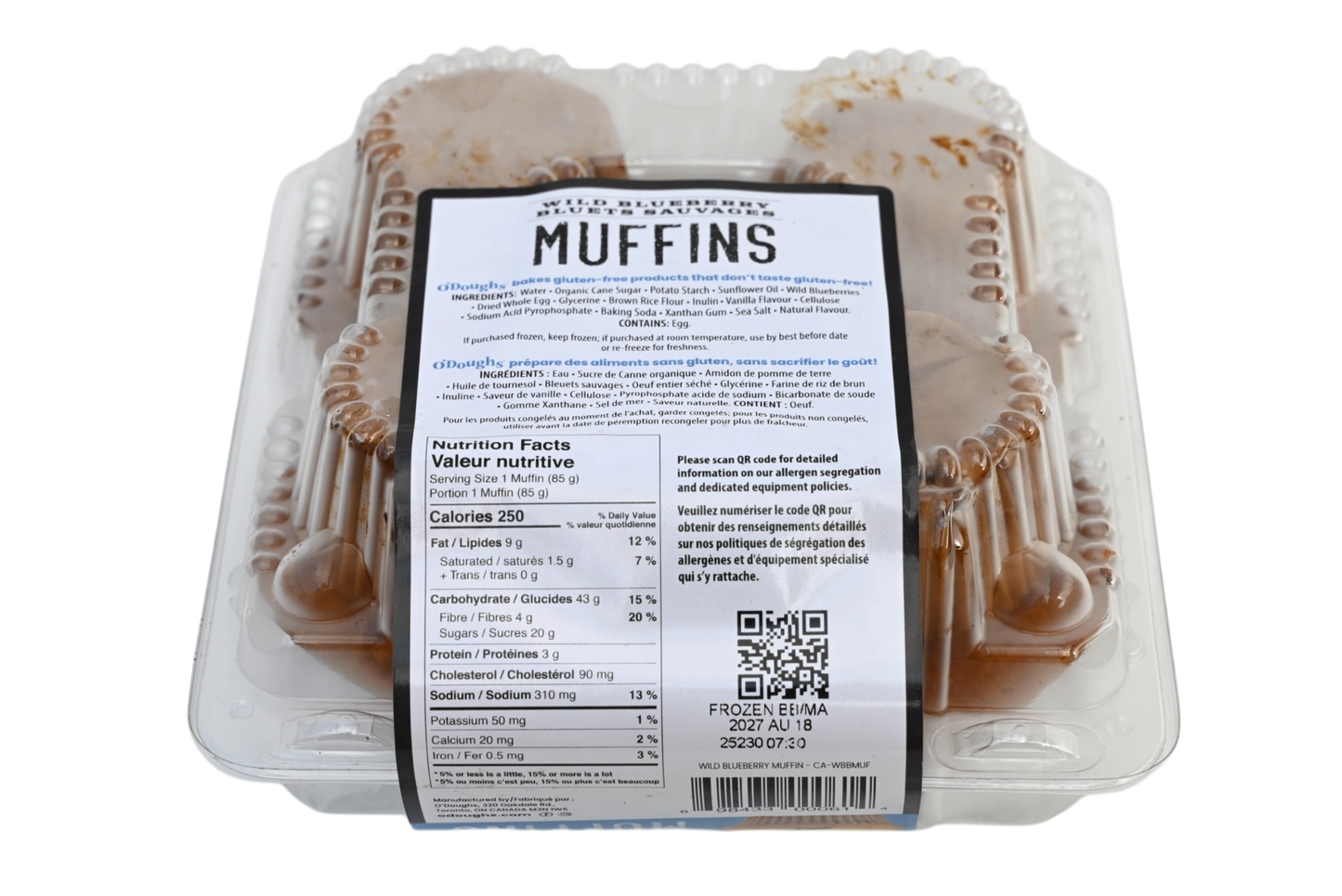 O'Doughs Gluten Free Wild Blueberry Muffins - 300g - Frozen