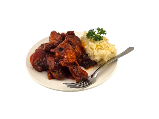 BBQ Chicken Wings, Potatoes with Bacon and Cheese