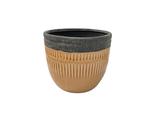 Cognac / grey rim ceramic pot