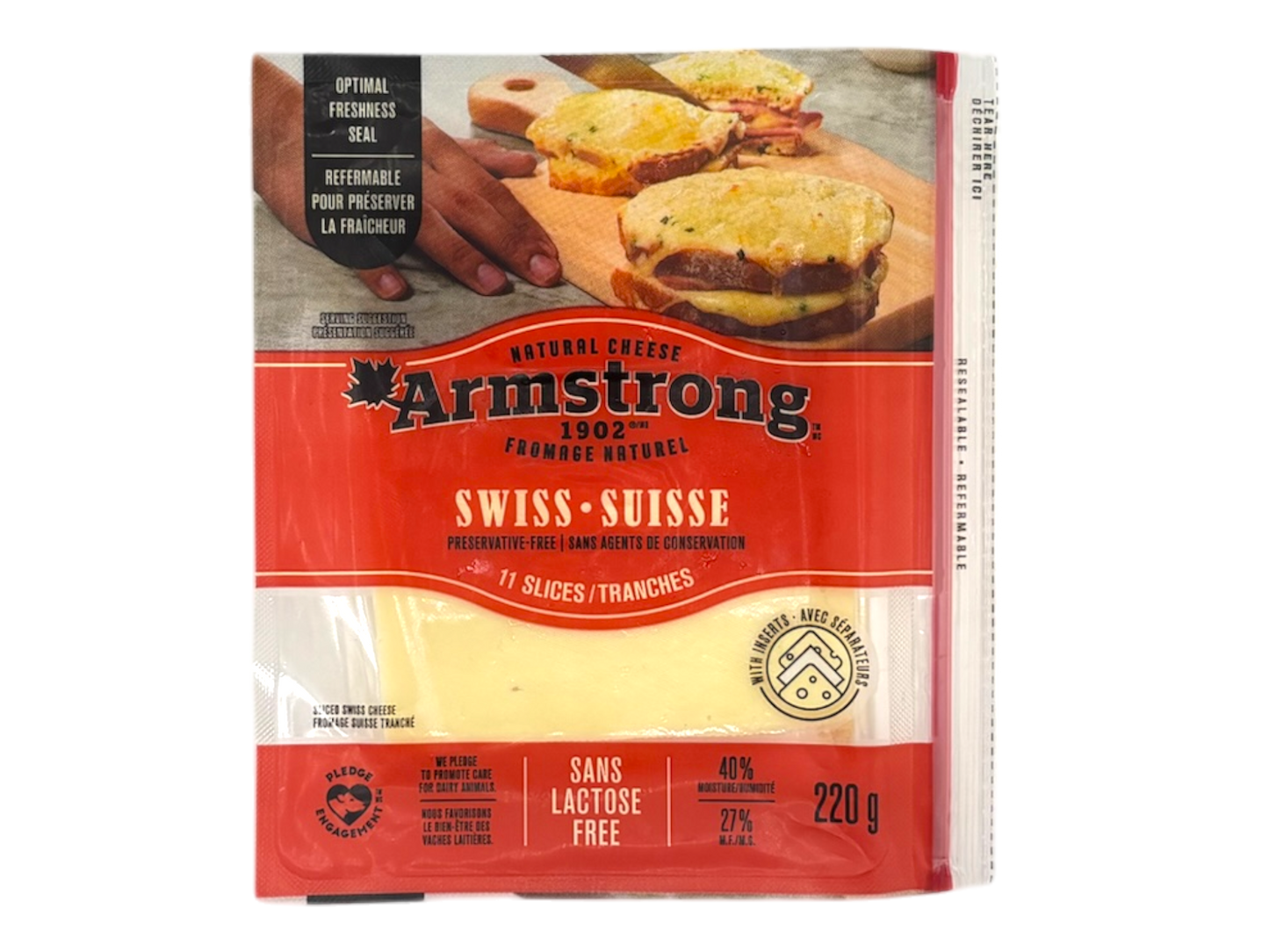 Armstrong Sliced Swiss Cheese - 220g (Lactose Free)