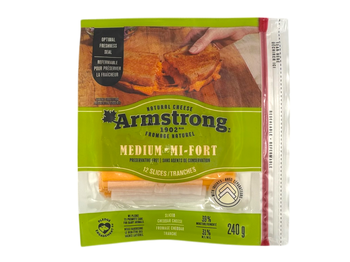 Armstrong Sliced Medium Cheddar Cheese - 240g
