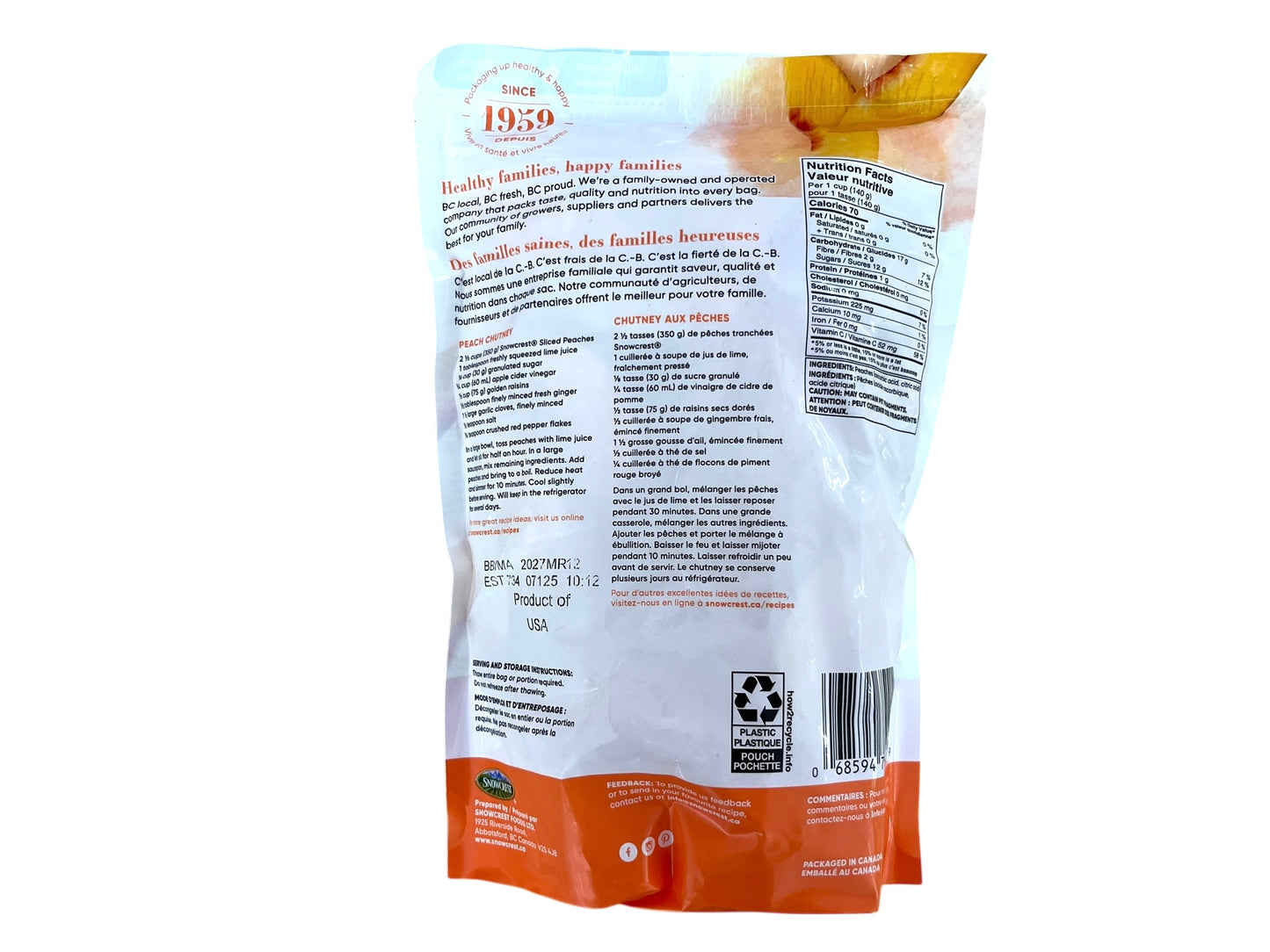 Frozen Sliced Peaches - 600g