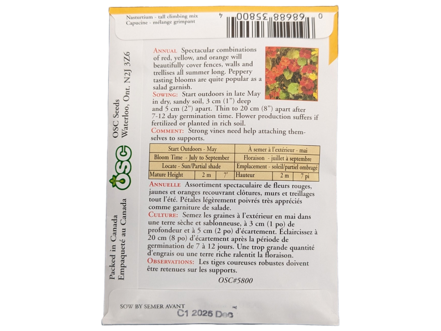 Nasturtium Tall Climbing Mixed Colors