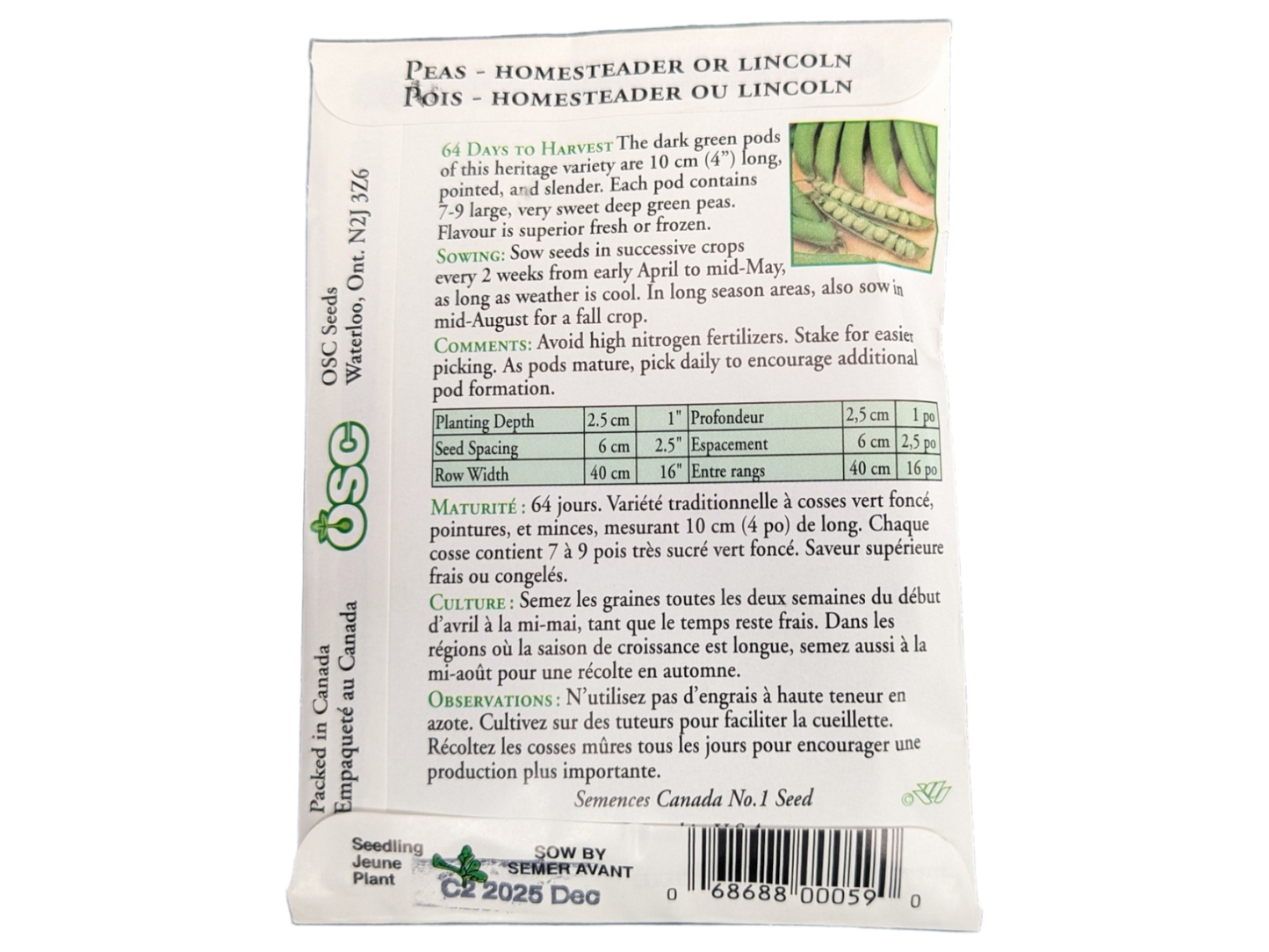 Peas Homesteader or Lincoln