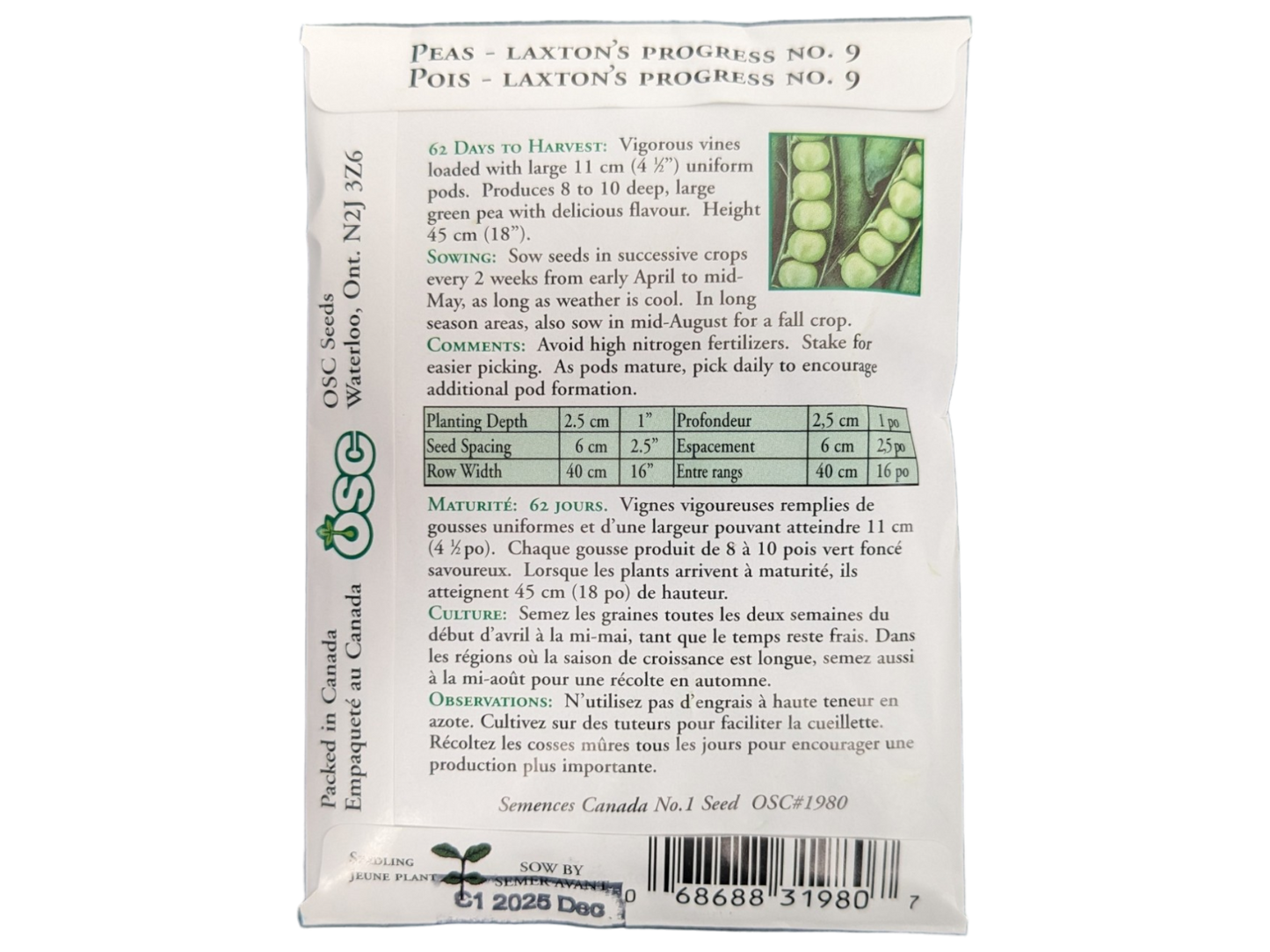 Peas Laxton's Progress NO. 9