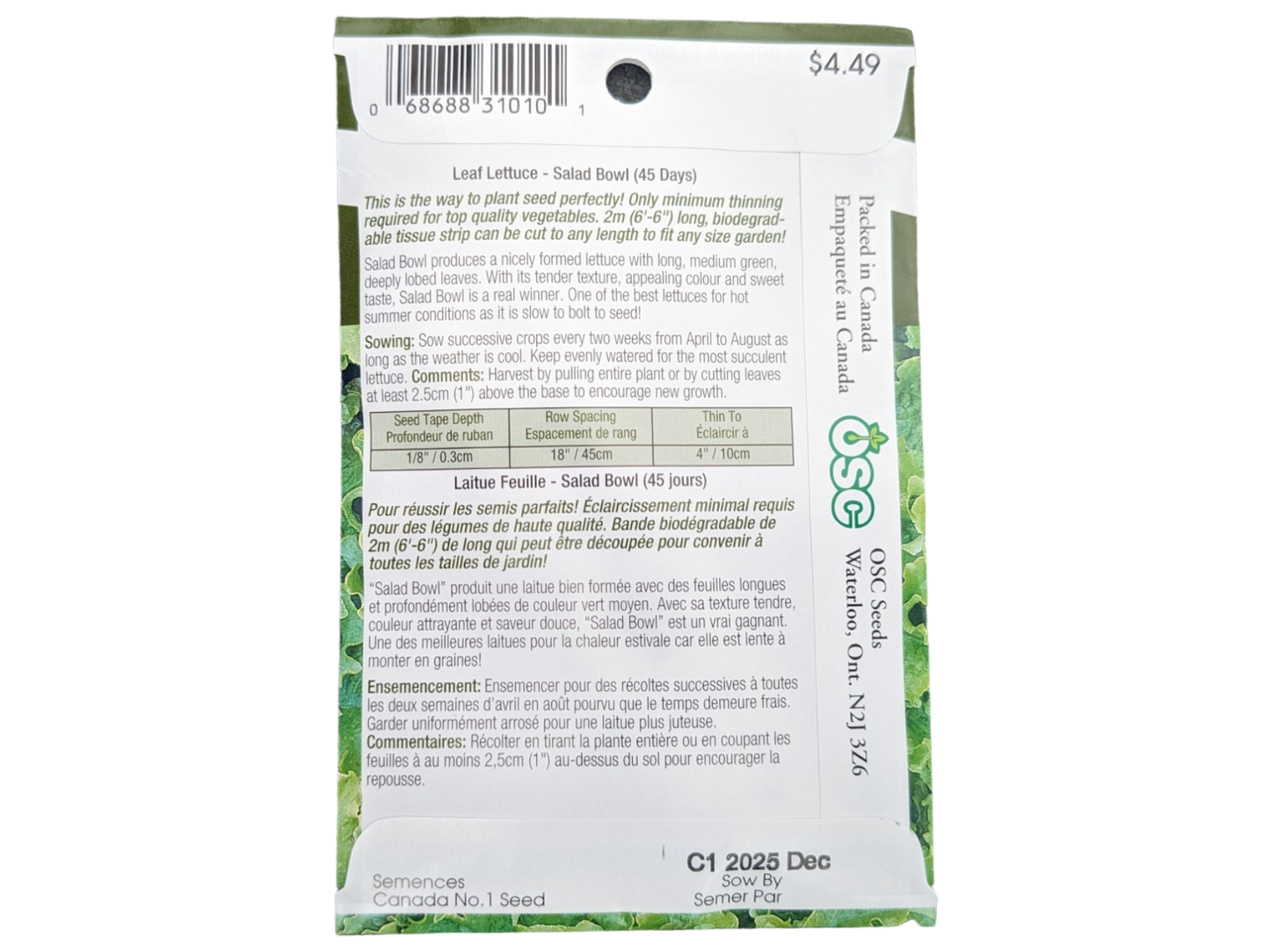 Seed Tape Lettuce Salad Bowl