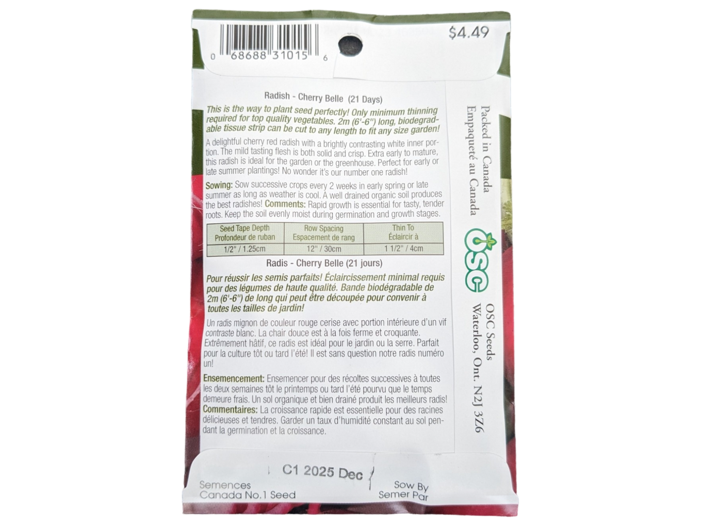 Radish Cherry Belle Seed Tape