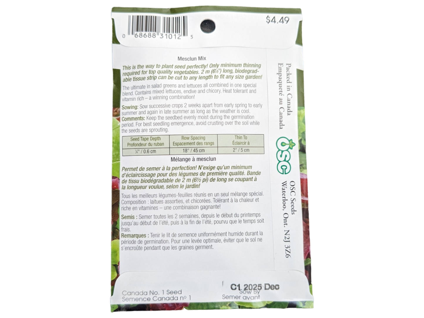 Mesclun Mix Seed Tape