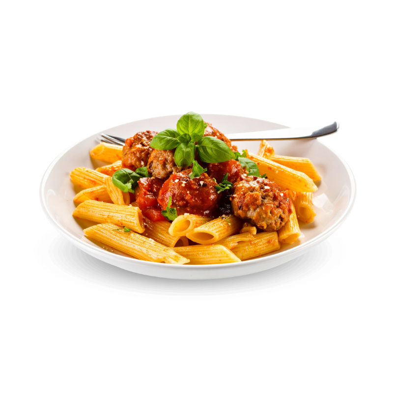 Penne and Meatballs in Tomato Sauce