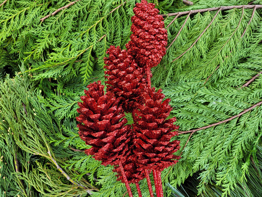 Large Pine Cones - Red glitter
