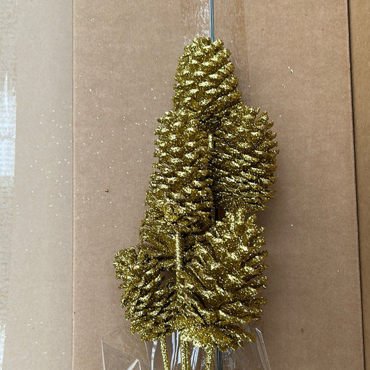 Large Pine Cones - Gold glitter