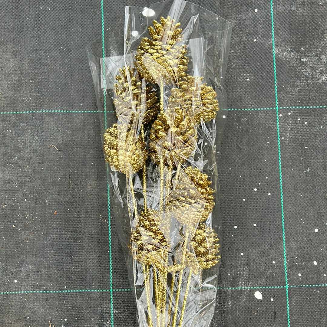 Regular Pine Cones -Gold Glitter