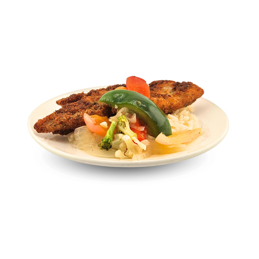 Breaded Haddock with Rice and Peppers