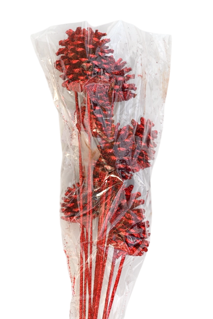 Regular Pine Cones -Red glitter