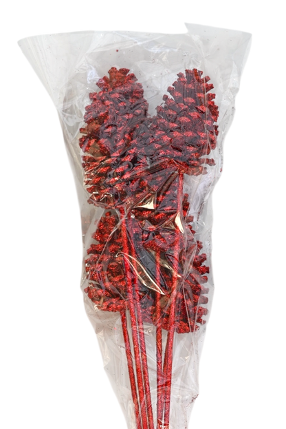 Large Pine Cones - Red glitter