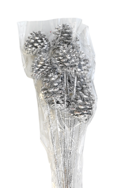 Regular Pine Cones - Silver glitter