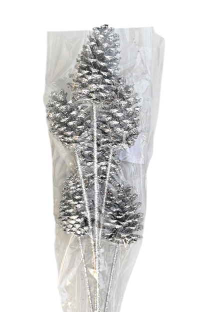 Large Pine Cones - Silver glitter