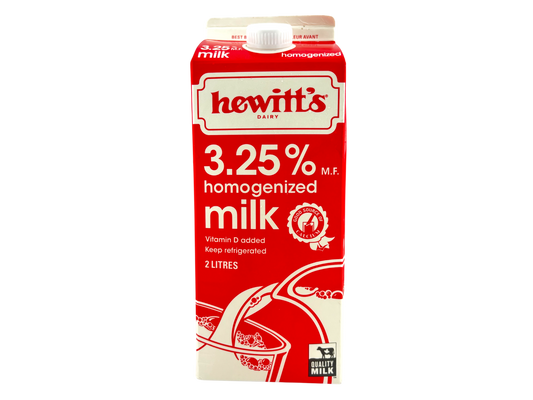 Hewitt's Homogonized Milk 3.25% - 2L Cartons - Best Before January 6, 2025