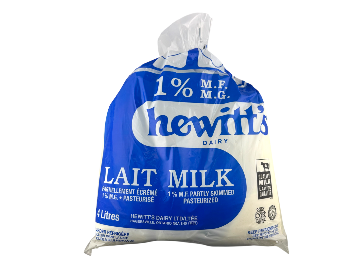 Hewitt's Milk 1% - 4L Bags - Best Before January 3, 2024