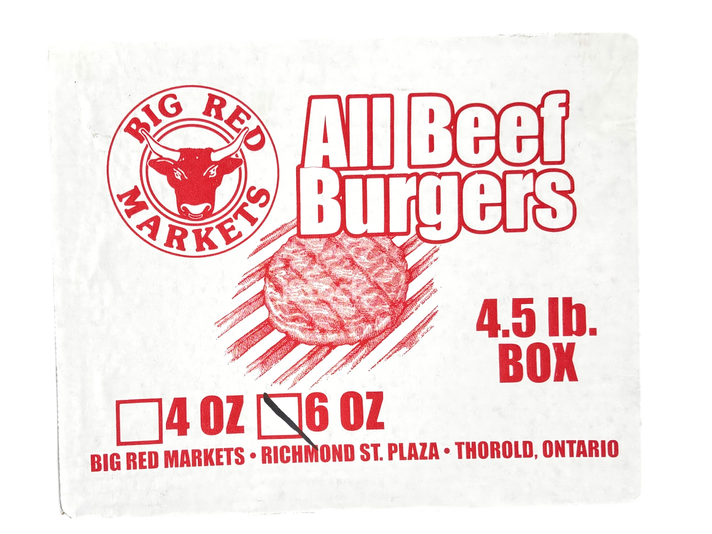 Big Red 6oz Burgers - 4.5 lbs (12 burgers)