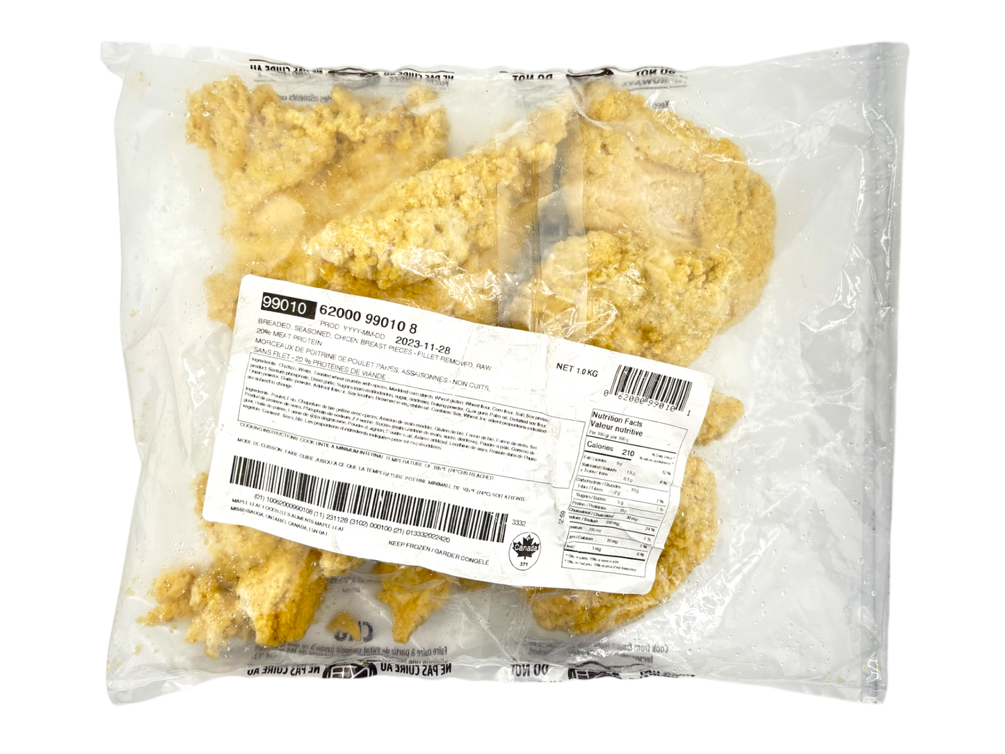 Breaded and Seasoned Chicken Breast Pieces- uncooked 1kg