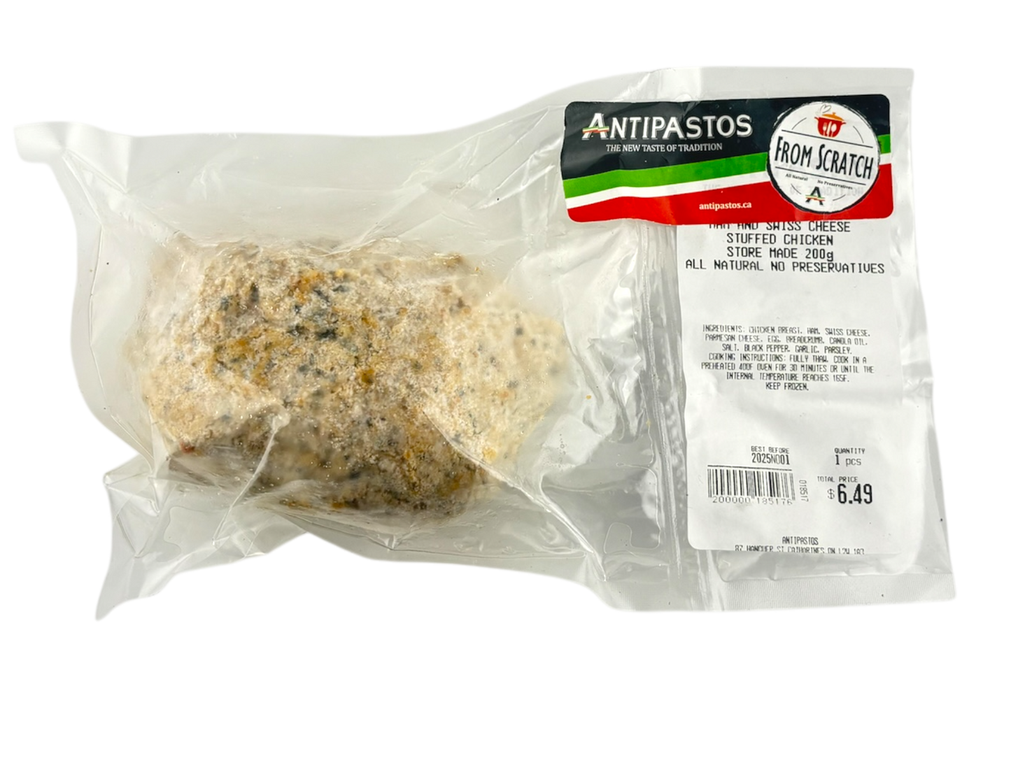 Antipastos Ham and Swiss Cheese Stuffed Chicken - 200g - frozen