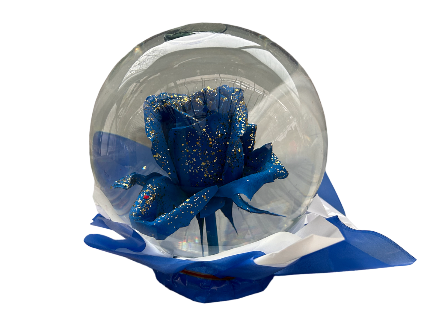 Rose Globe- blue with gold glitter