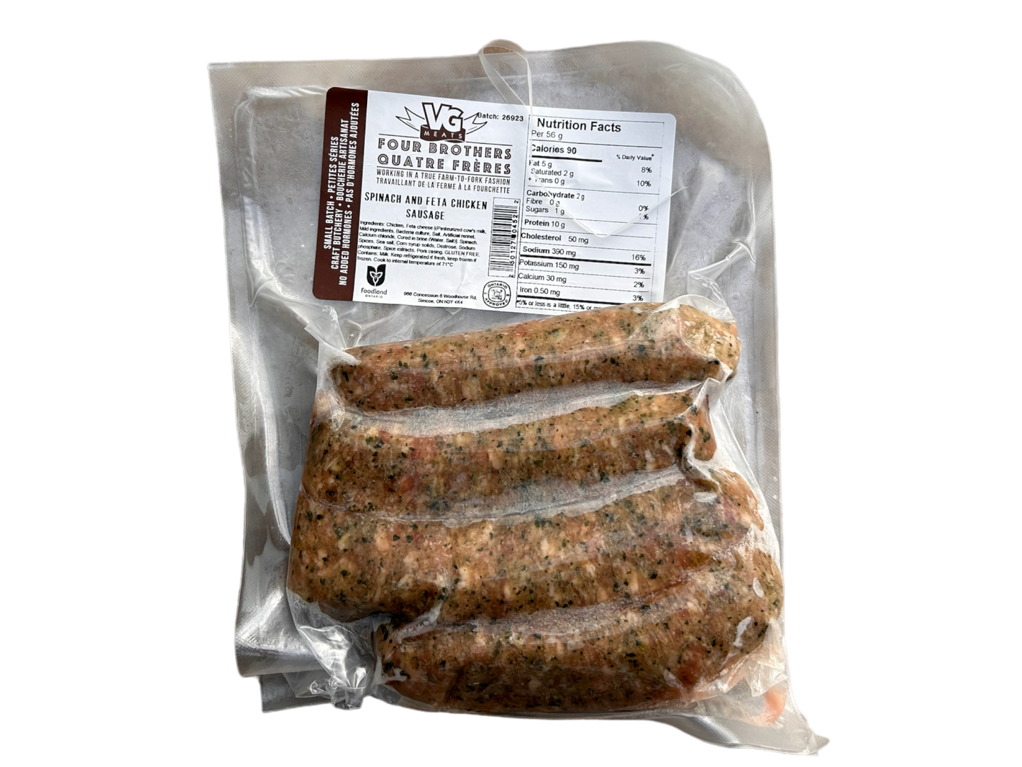 Spinach and Feta Chicken Sausage 4 Pack - Frozen - VG Meats