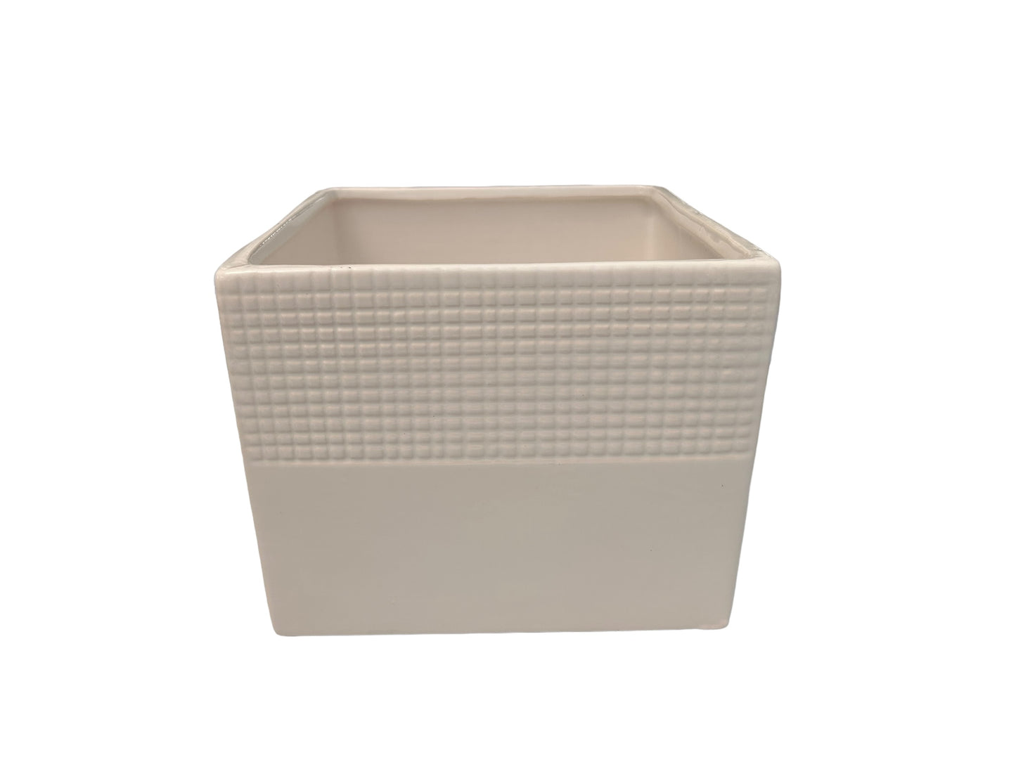 White glazed grid rim pot