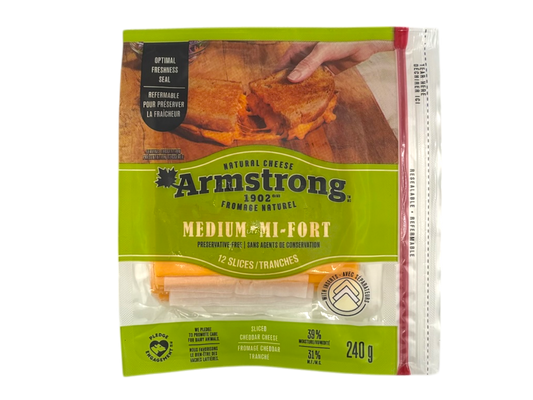 Armstrong Sliced Medium Cheddar Cheese - 240g