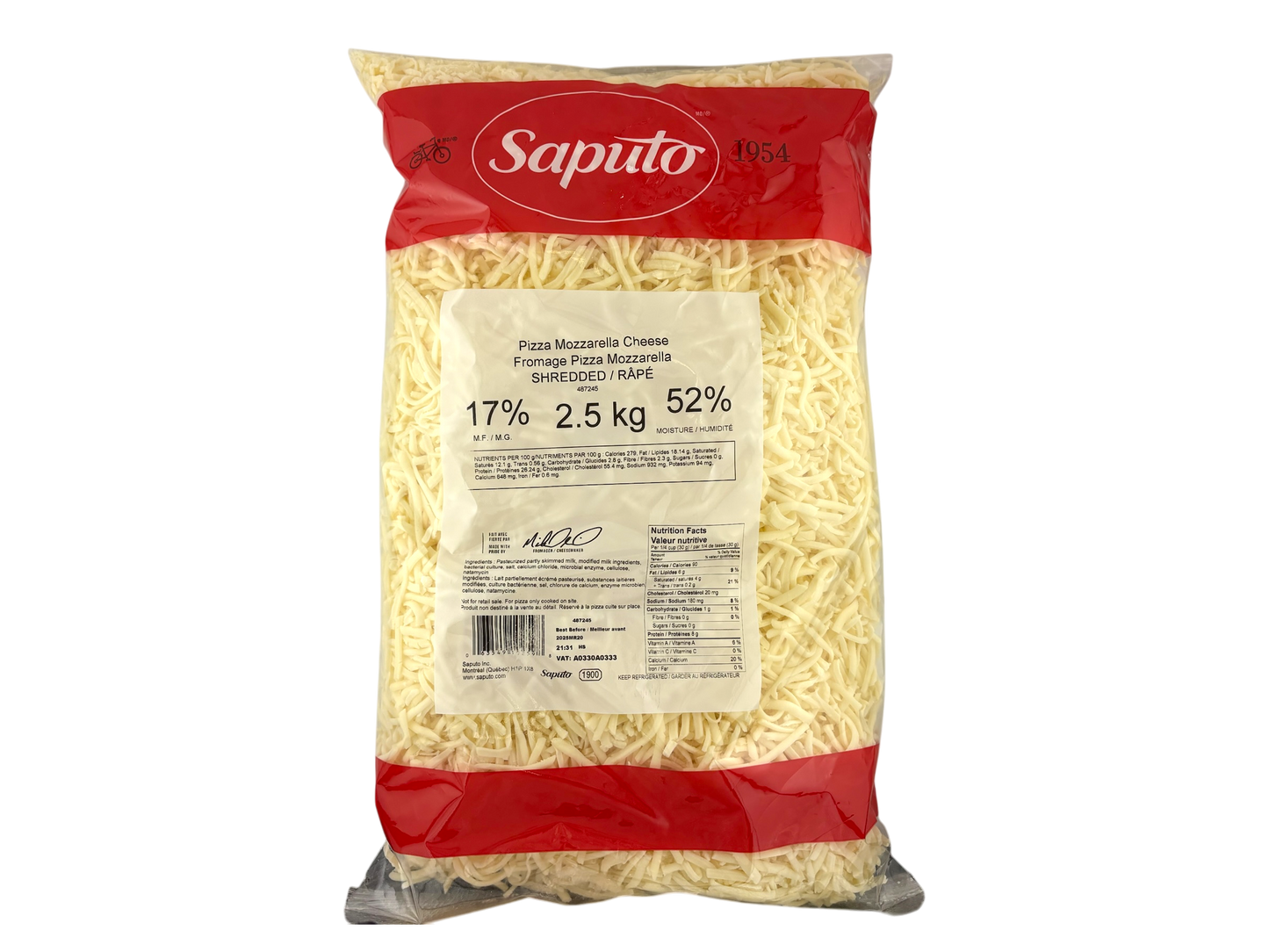 Saputo Shredded Mozzarella Cheese - 2.5kg