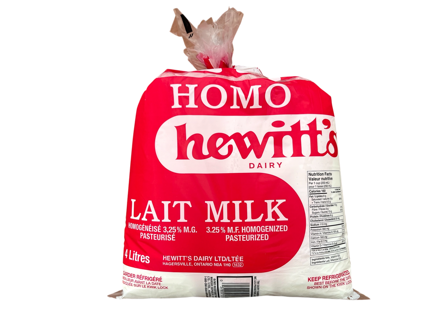 Hewitt's Homogenized Milk 3.25% - 4L Bags