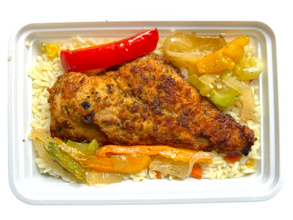 Breaded Haddock with Rice and Peppers