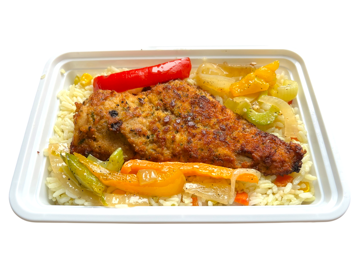 Breaded Haddock with Rice and Peppers