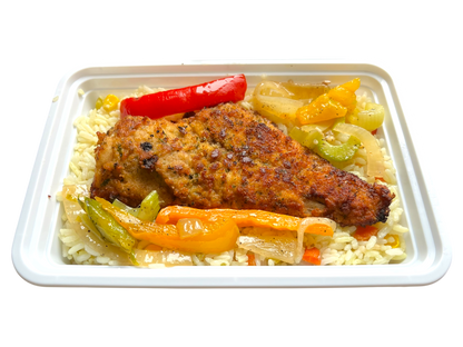 Breaded Haddock with Rice and Peppers