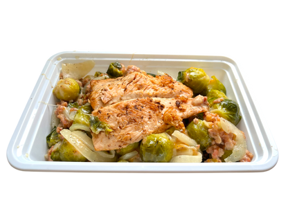 Salmon and Brussel Sprouts with Bacon and Cheese