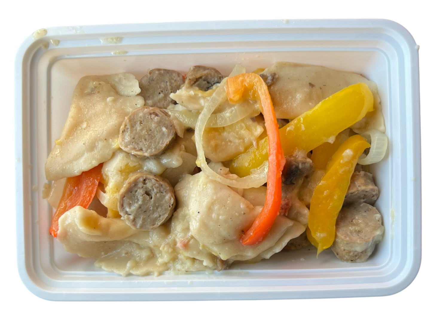 Cheddar Cheese Pierogies with Sausage