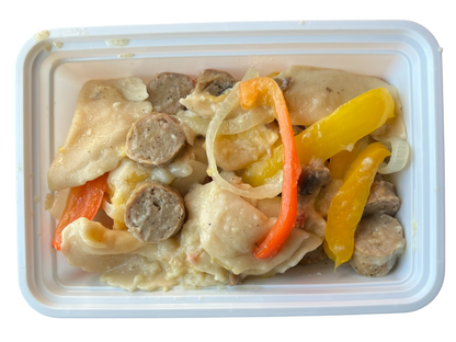 Cheddar Cheese Pierogies with Sausage