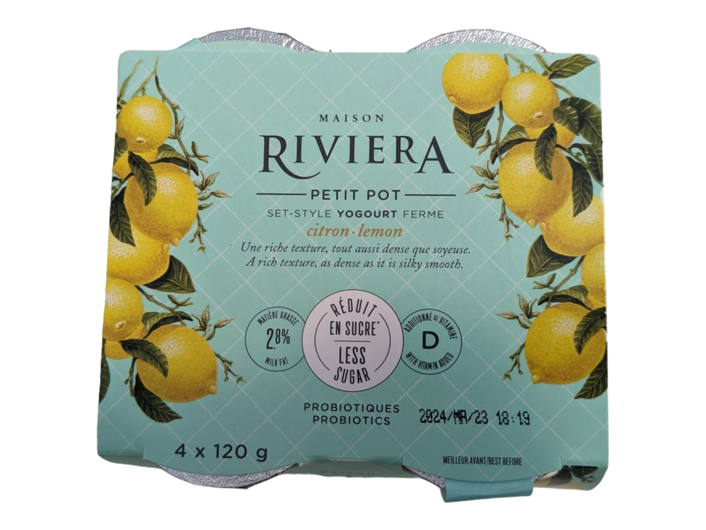 Riviera Set-Style Yogurt - Lemon -4x120g