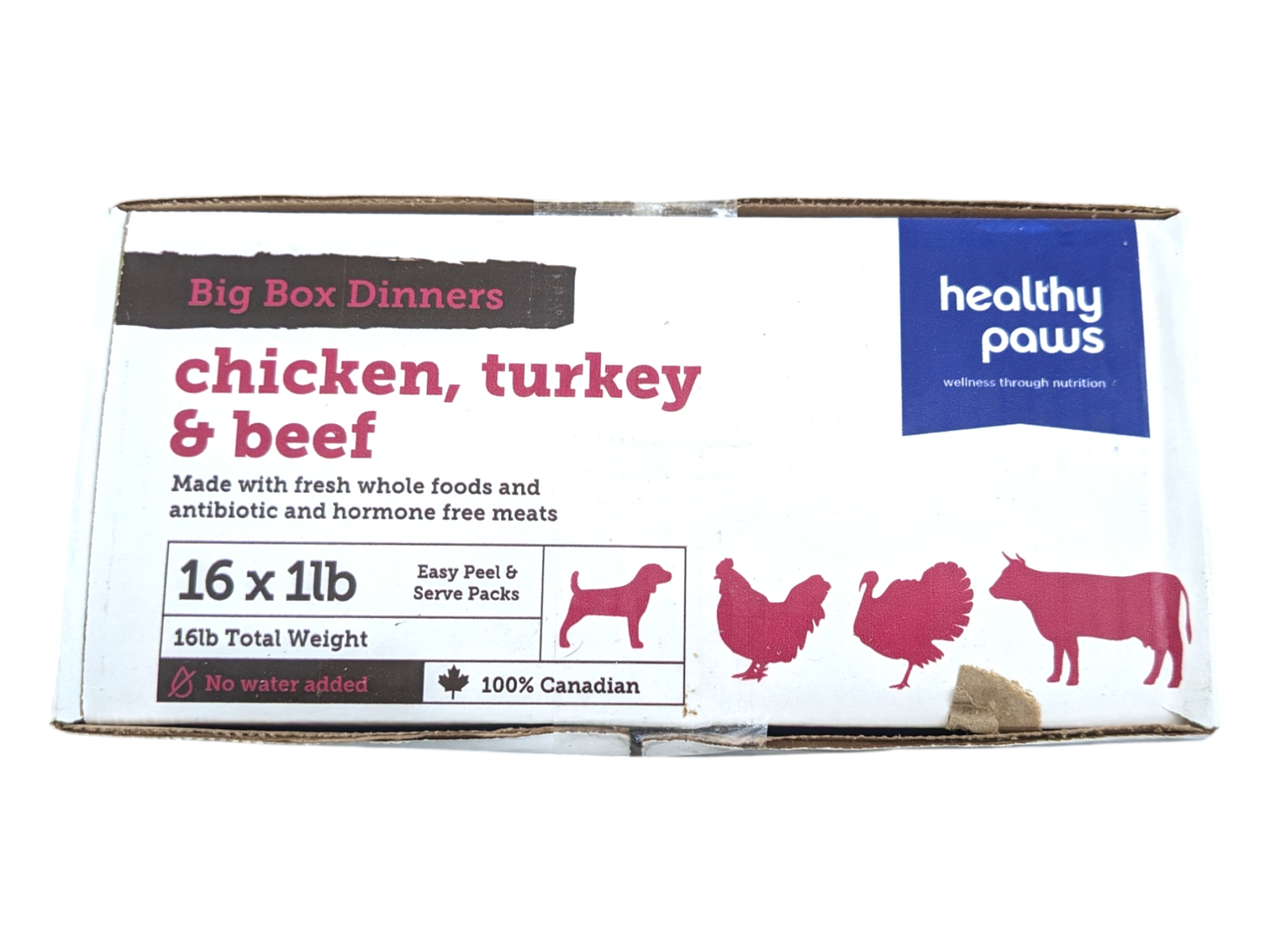 Healthy Paws Raw Dog Food - Chicken, Turkey, Beef Blend - 16x1lb