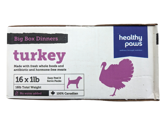 Healthy Paws Raw Dog Food - Turkey - 16x1lb