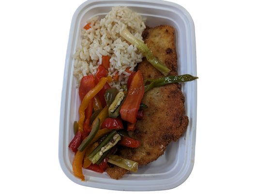 Breaded Fish, Rice and Peppers