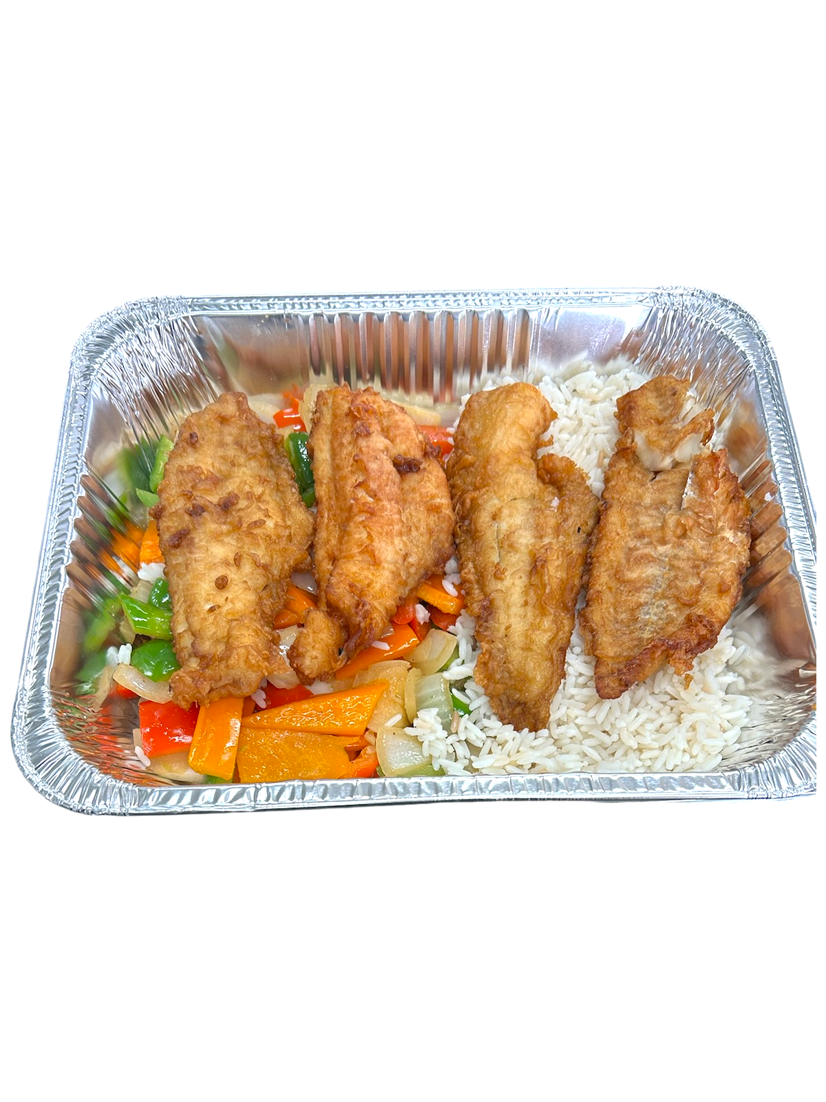 4 Piece Fish, Rice, and Vegetables