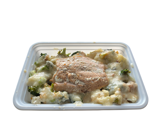 Roasted Salmon with Creamy Broccoli and Cauliflower
