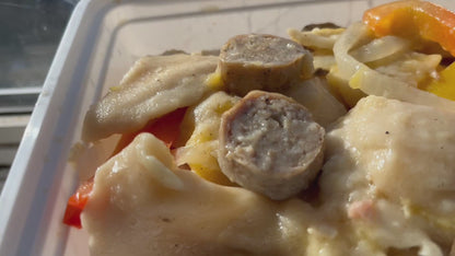 Cheddar Cheese Pierogies with Sausage