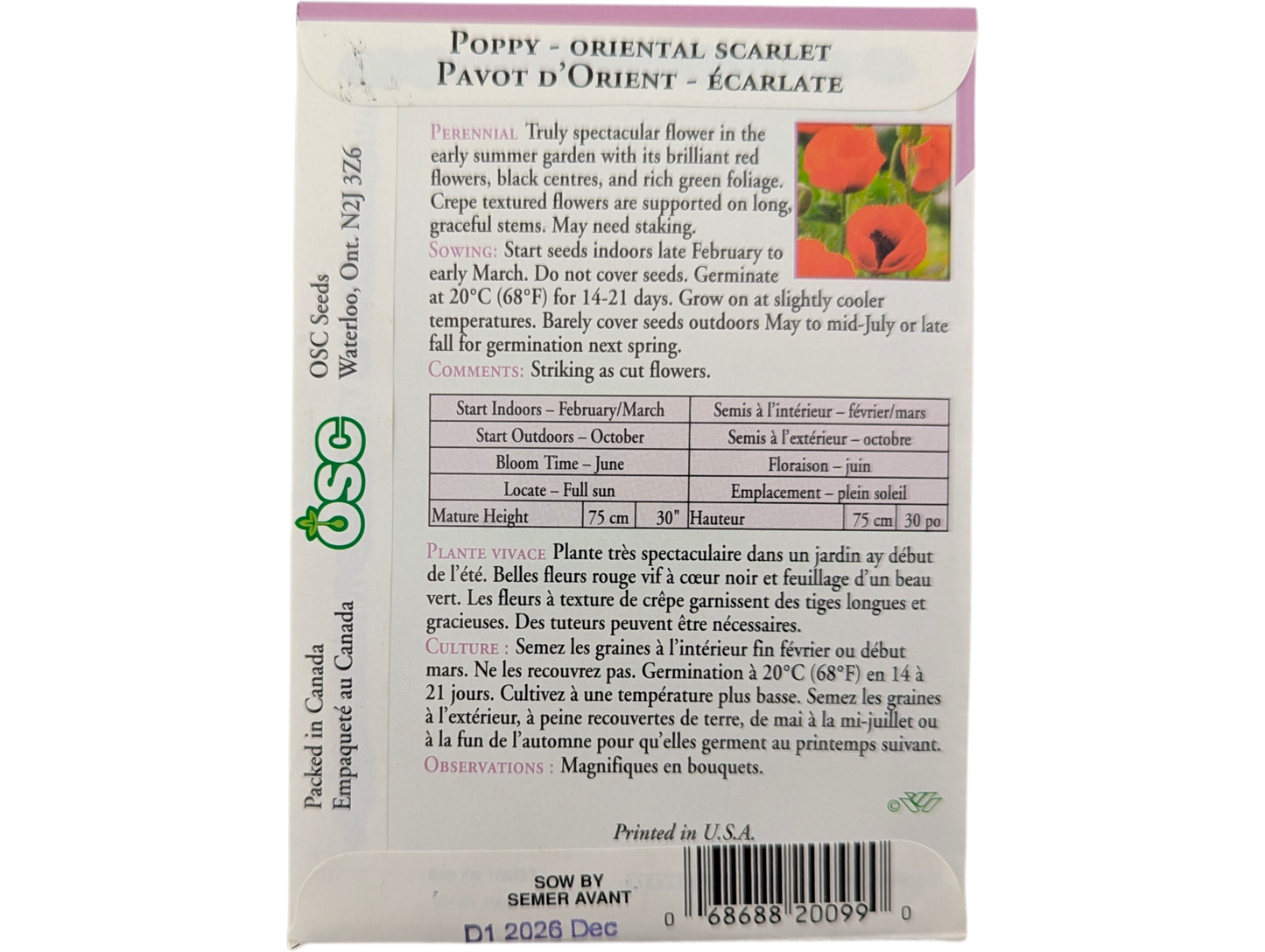 Poppy Oriental Scarlet